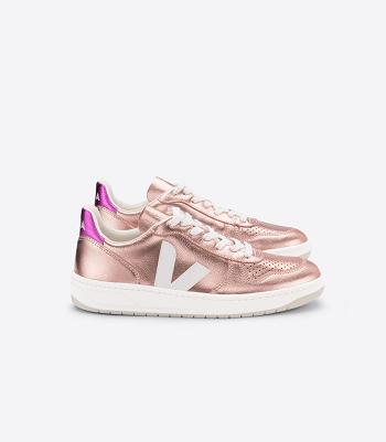 Veja V-10 Koža Nacre Fushia Outlet Adults Bijele | GHRUC47757